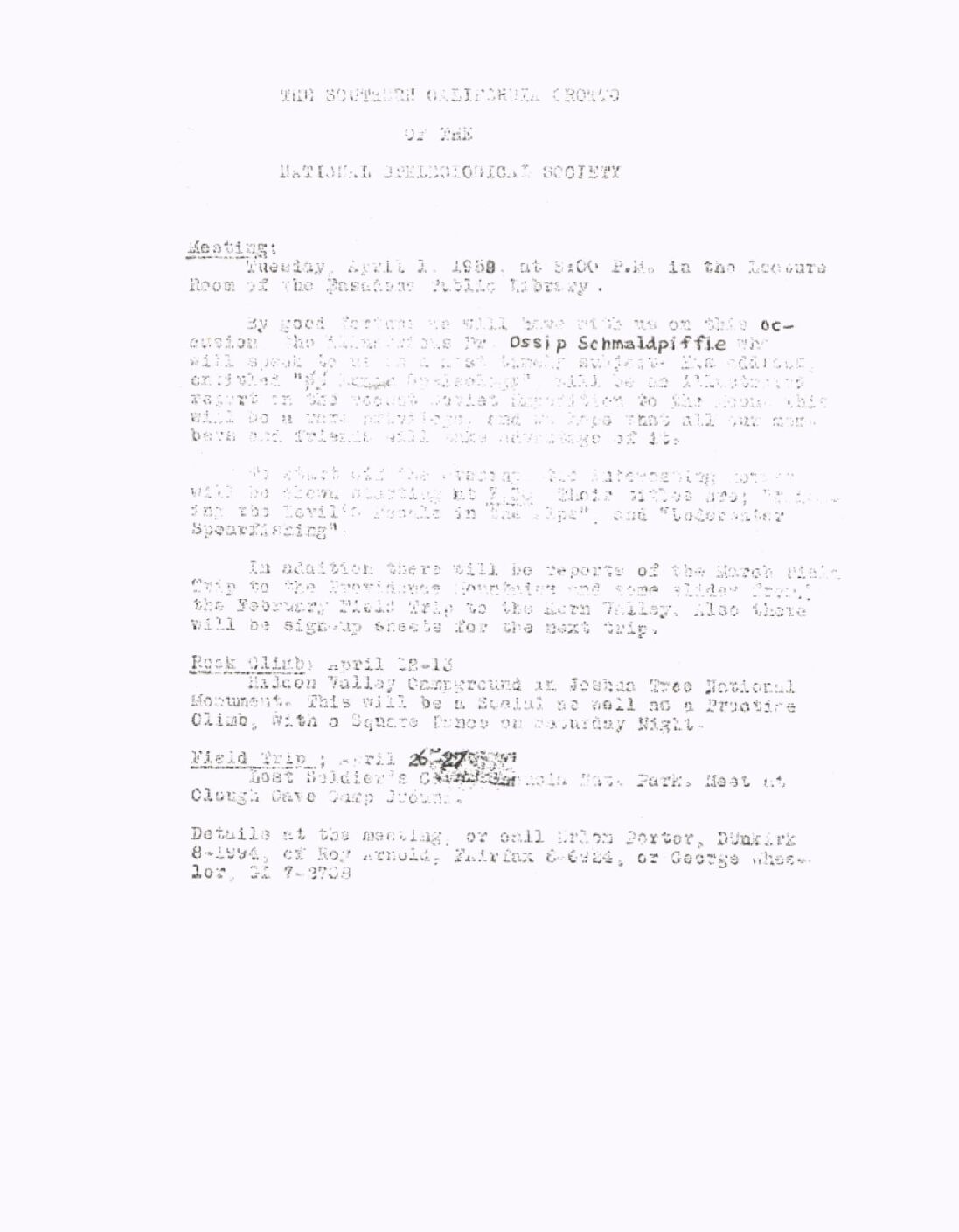 1958 April – SCG Newsletter