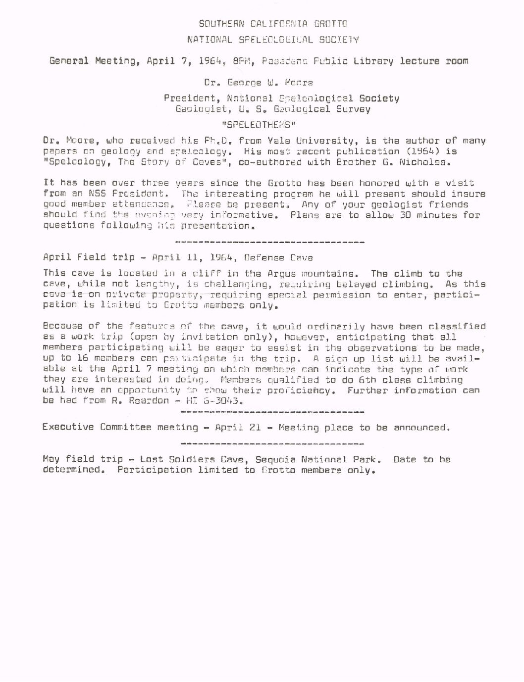 1964 April – SCG Newsletter