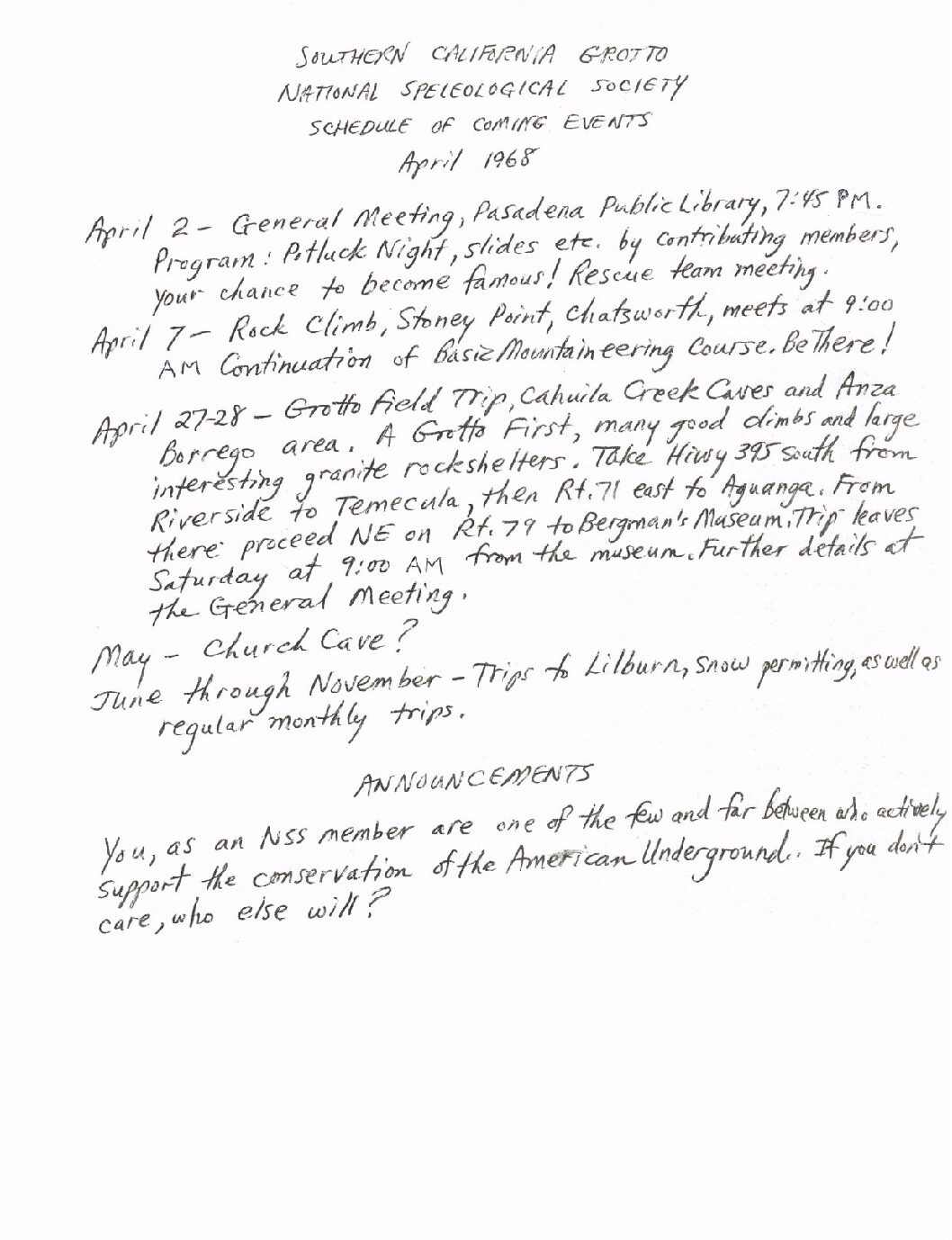 1968 April – SCG Newsletter