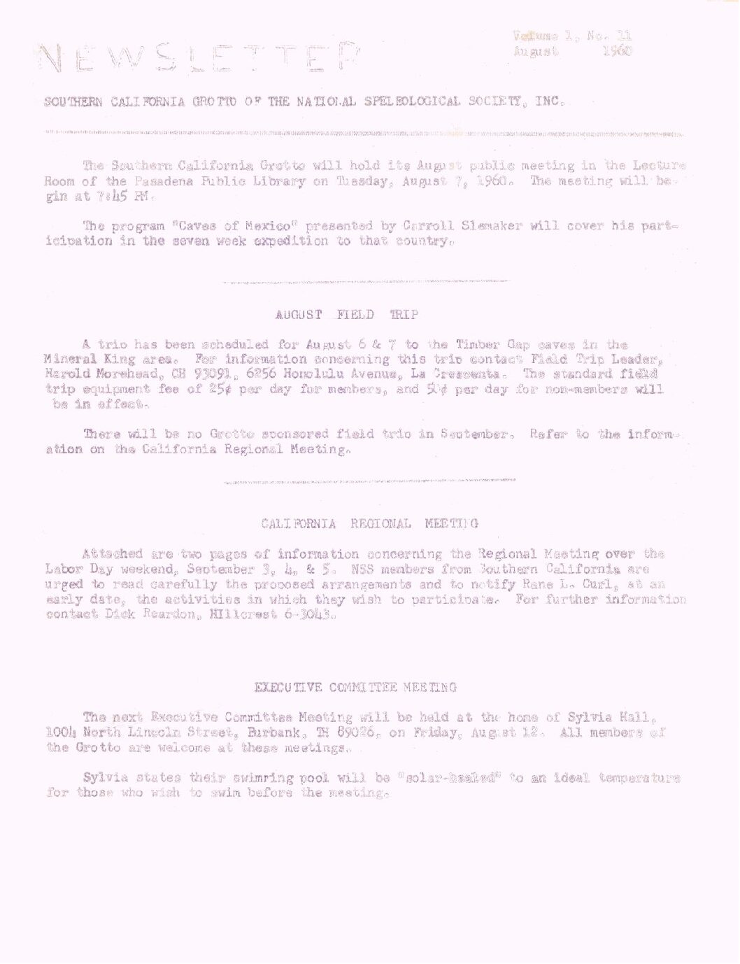 1960 August – SCG Newsletter