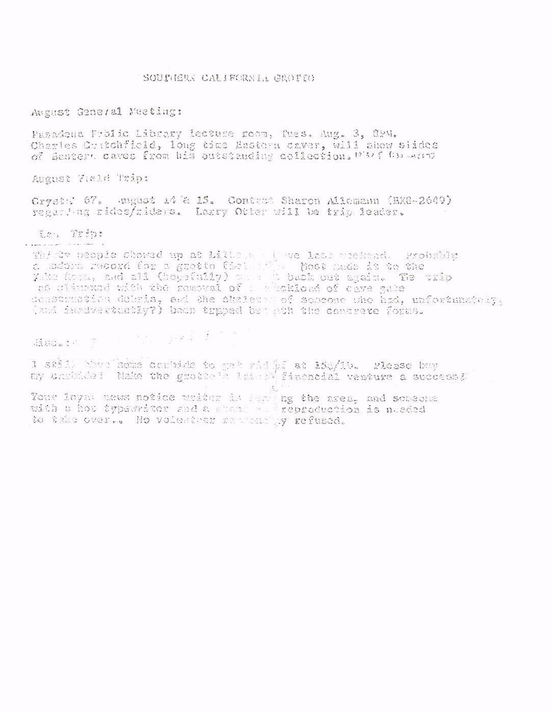 1965 August – SCG Newsletter
