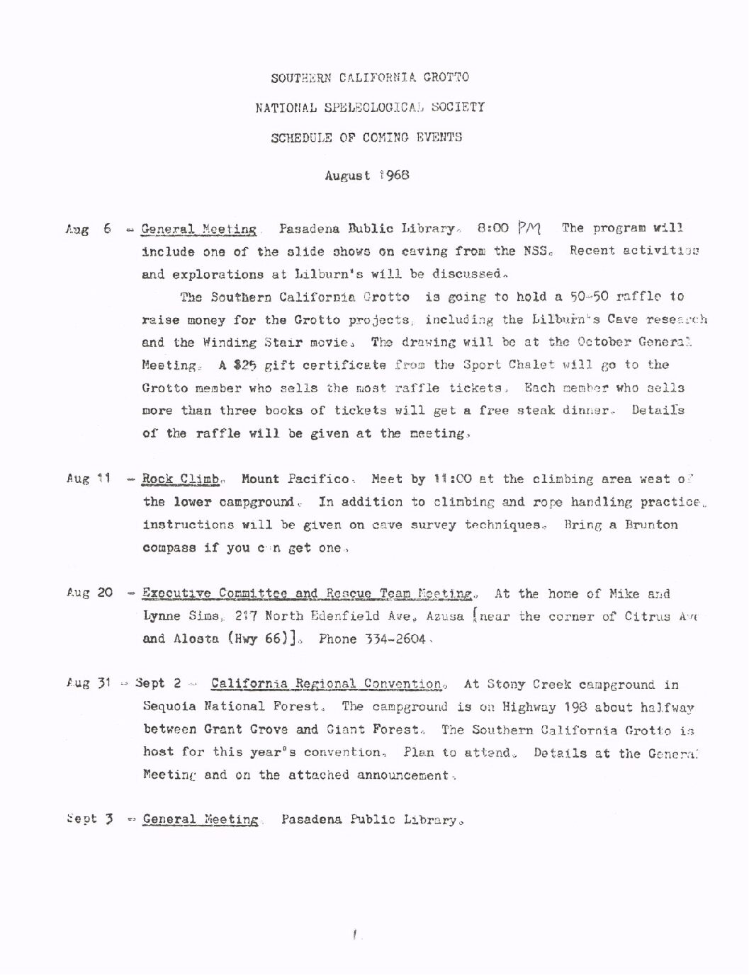 1968 August – SCG Newsletter