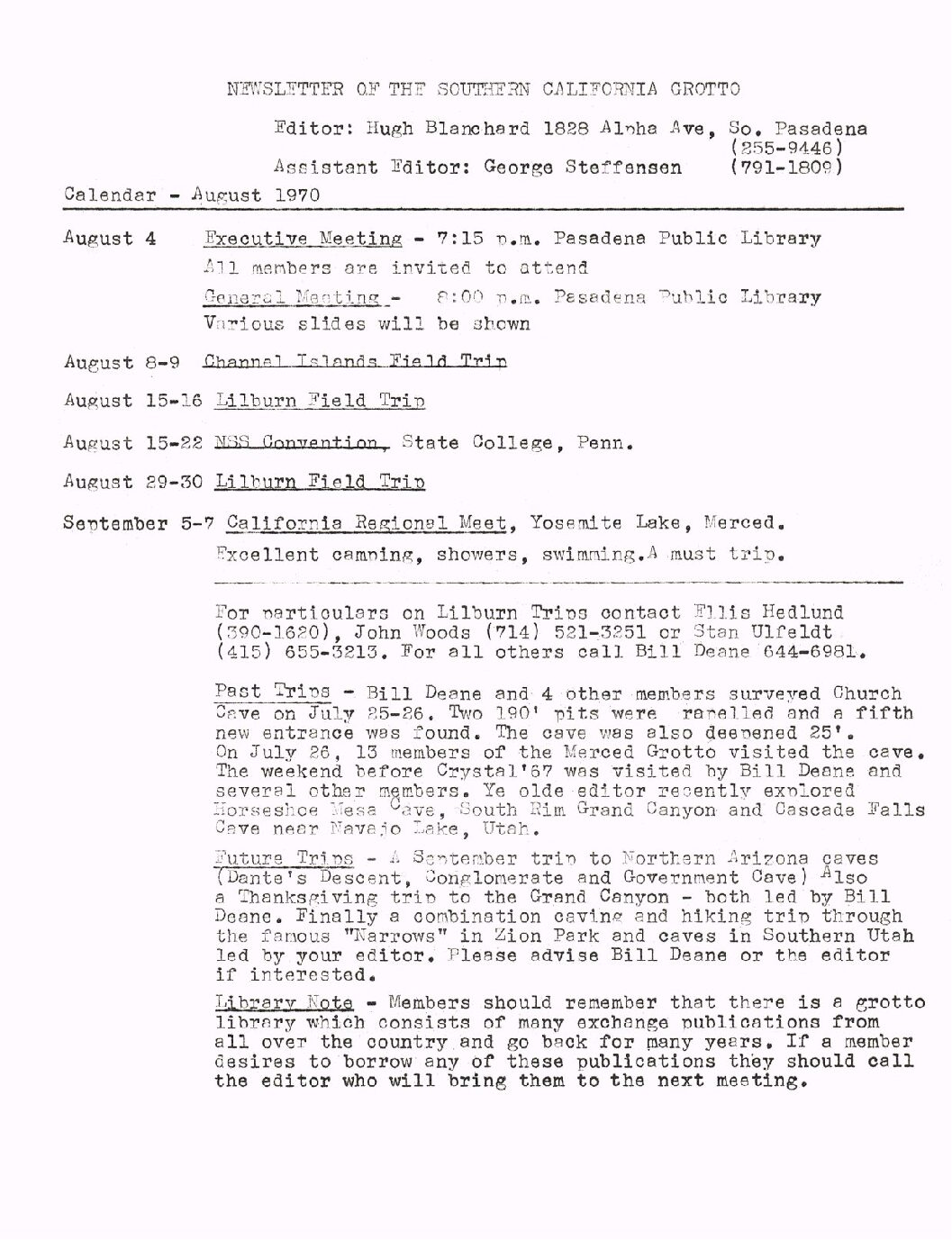 1970 August – SCG Newsletter