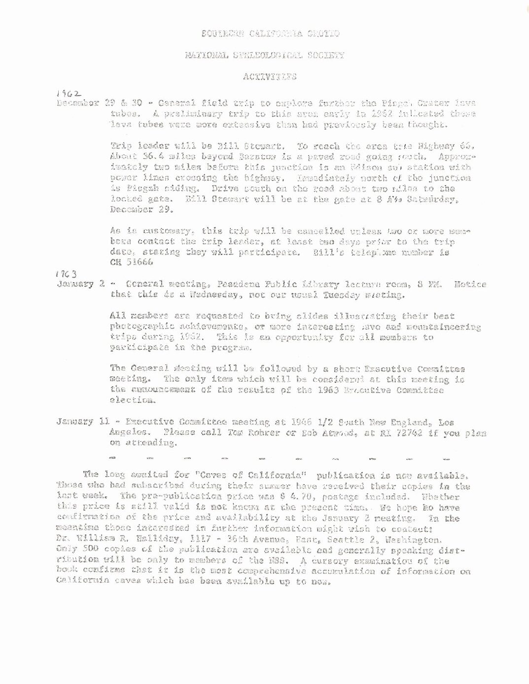 1962 December – SCG Newsletter