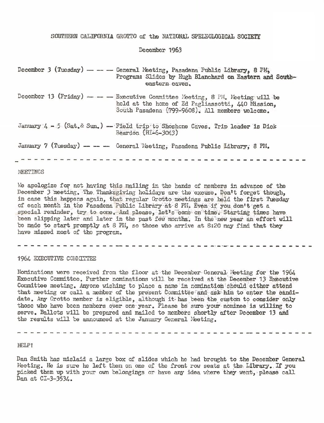 1963 December – SCG Newsletter