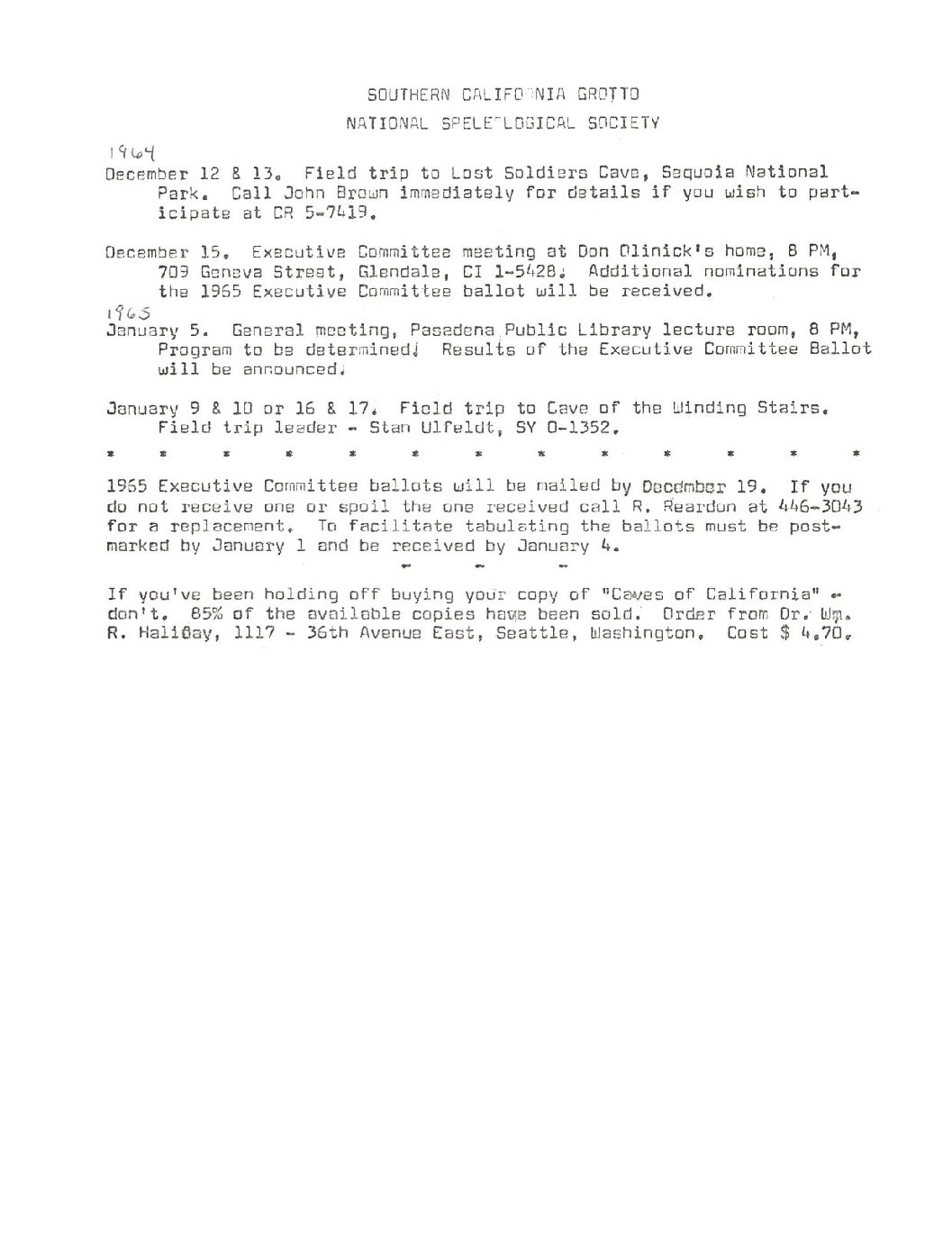1964 December – SCG Newsletter