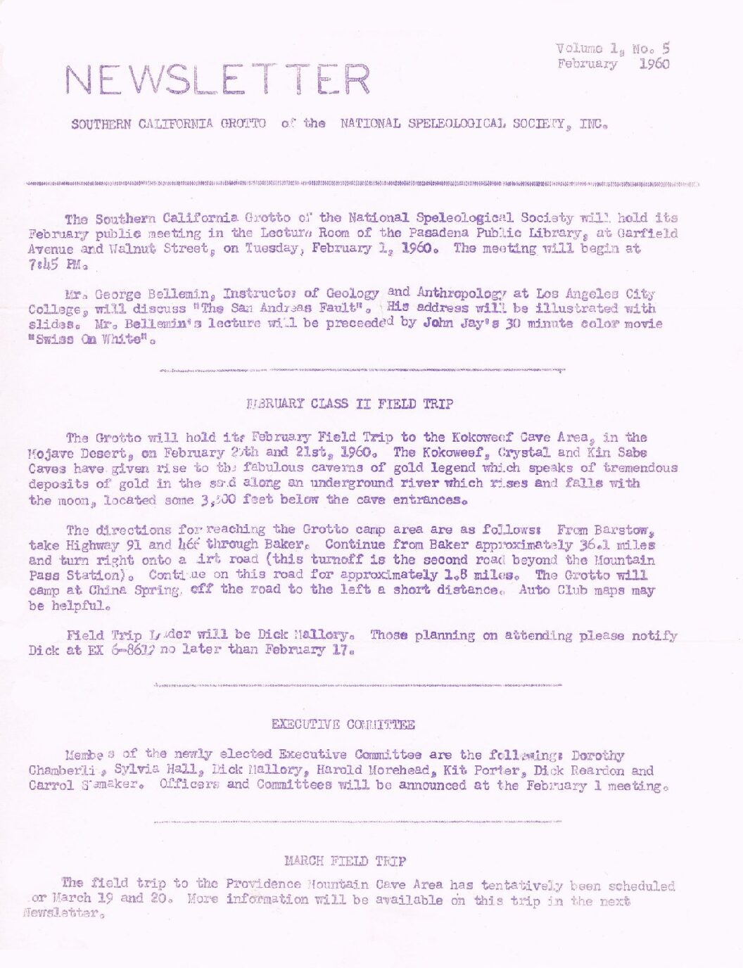 1960 February – SCG Newsletter