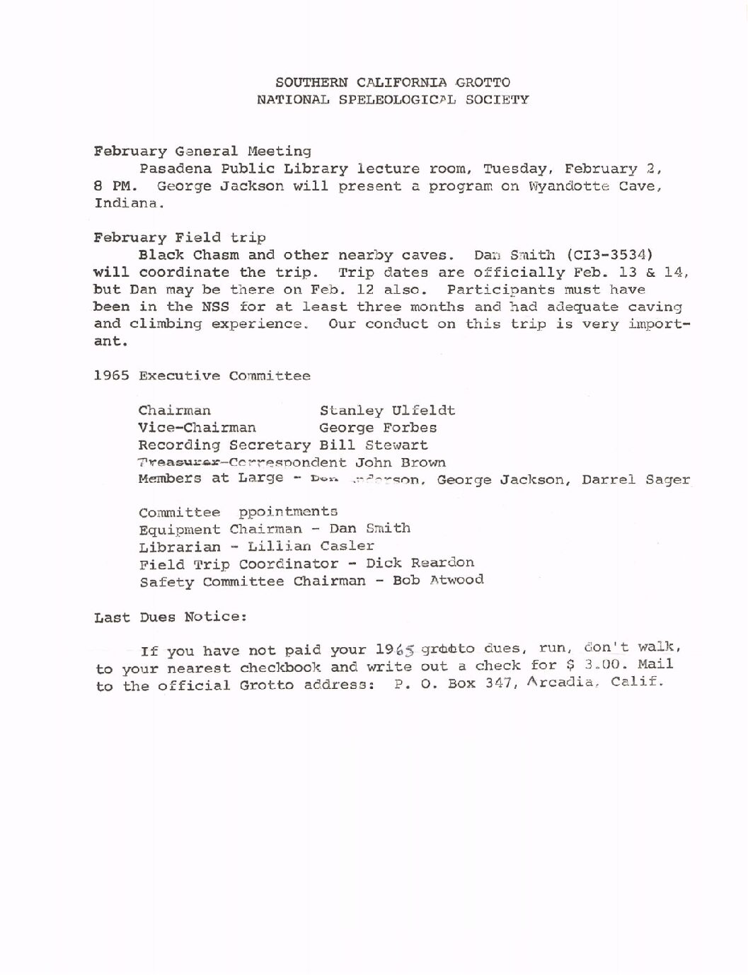 1965 February – SCG Newsletter