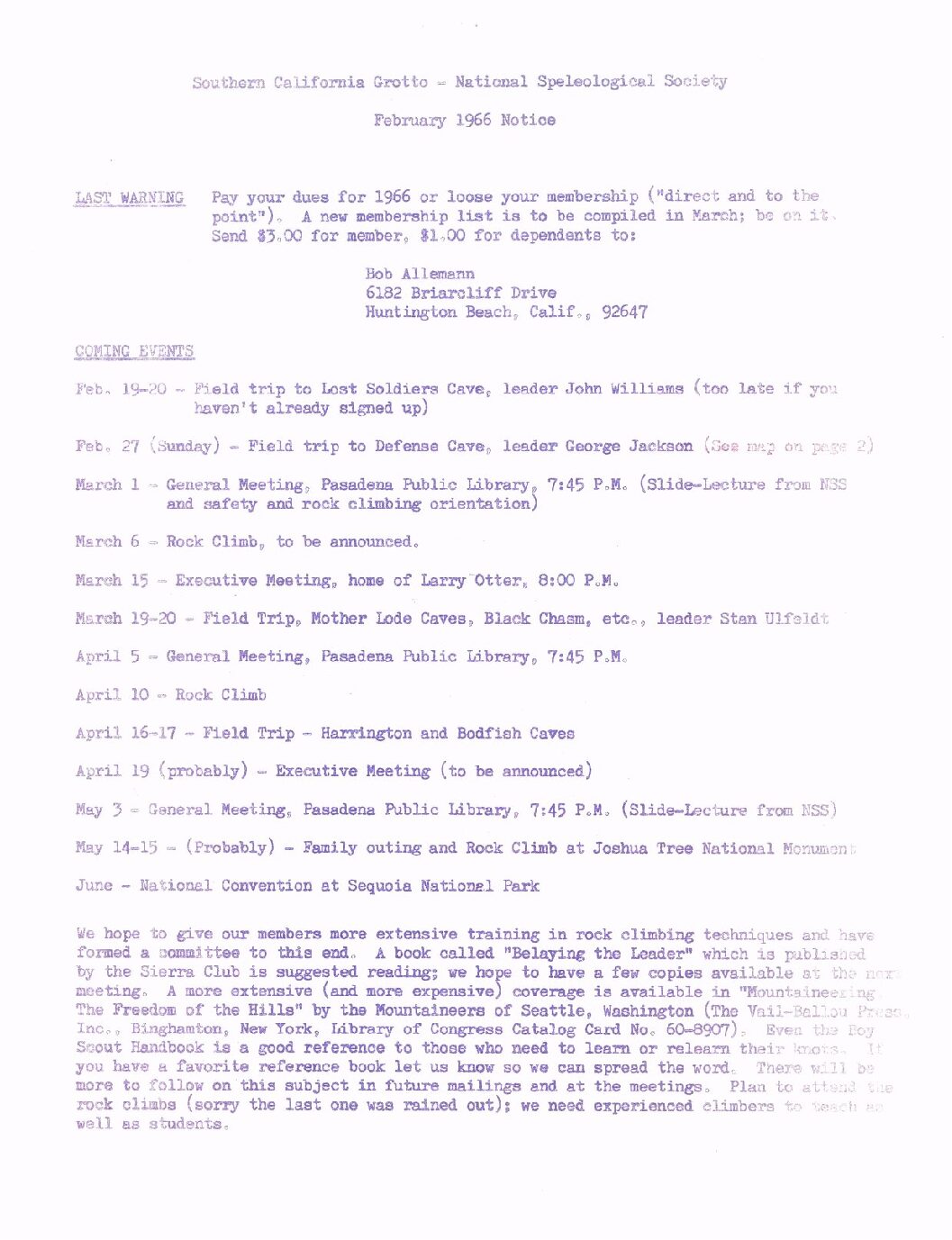 1966 February – SCG Newsletter