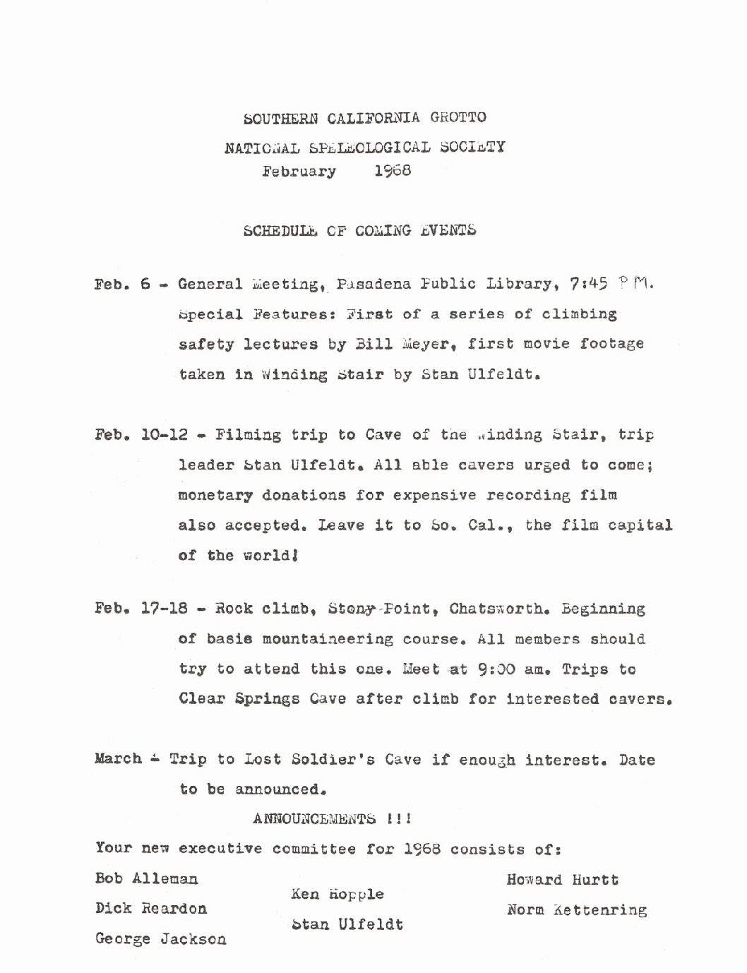 1968 February – SCG Newsletter