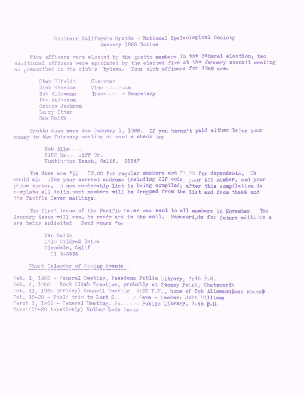 1966 January – SCG Newsletter