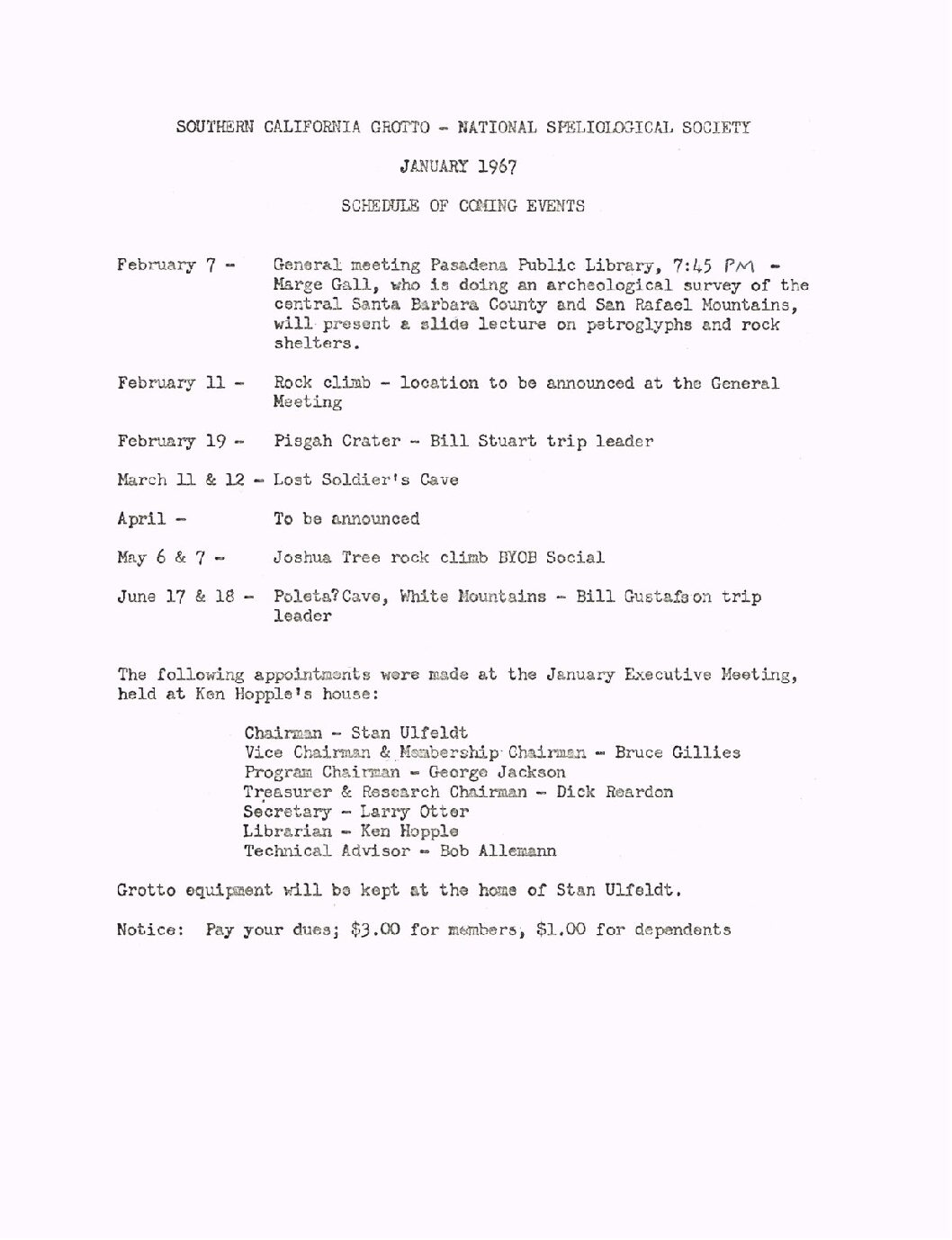 1967 January – SCG Newsletter