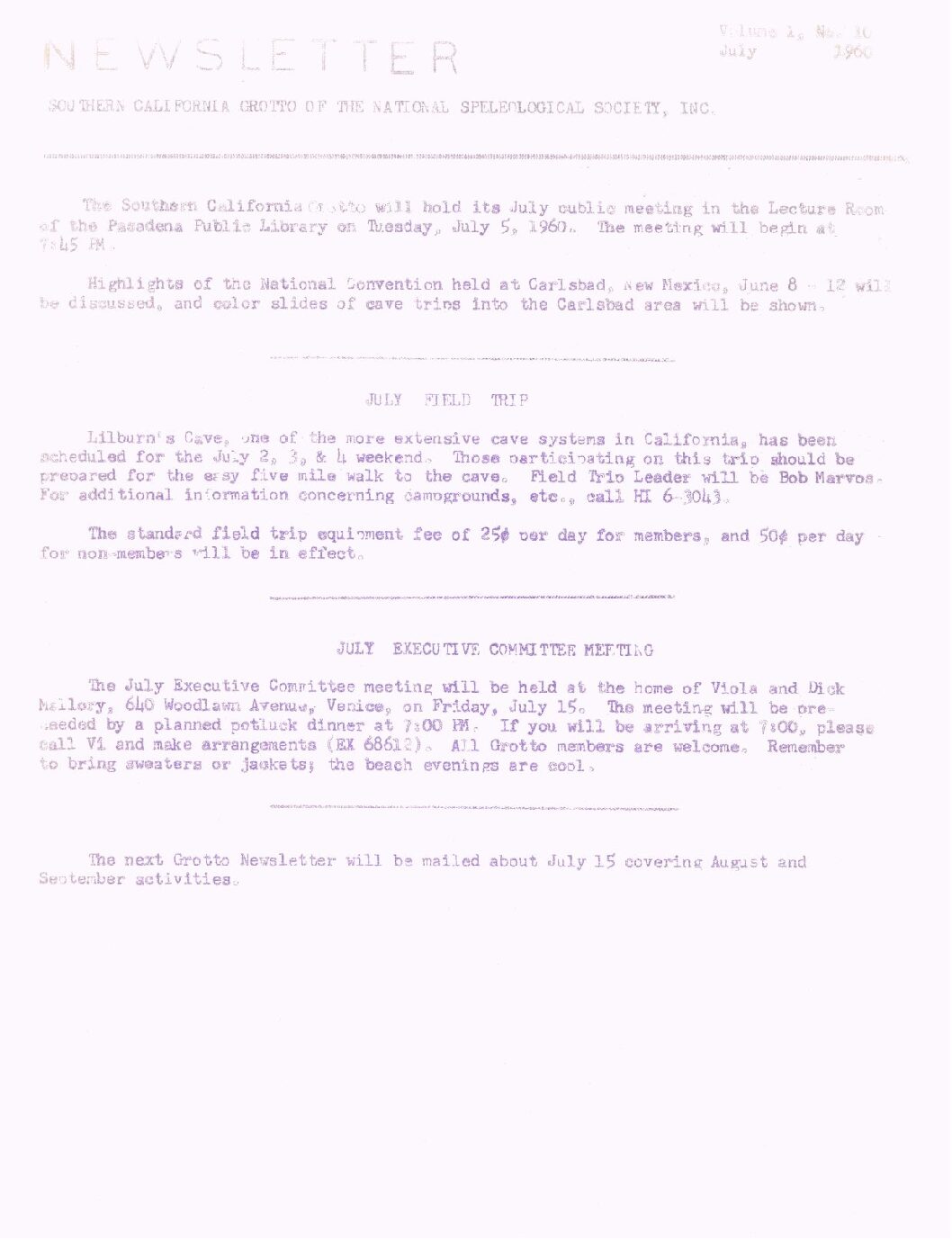 1960 July – SCG Newsletter