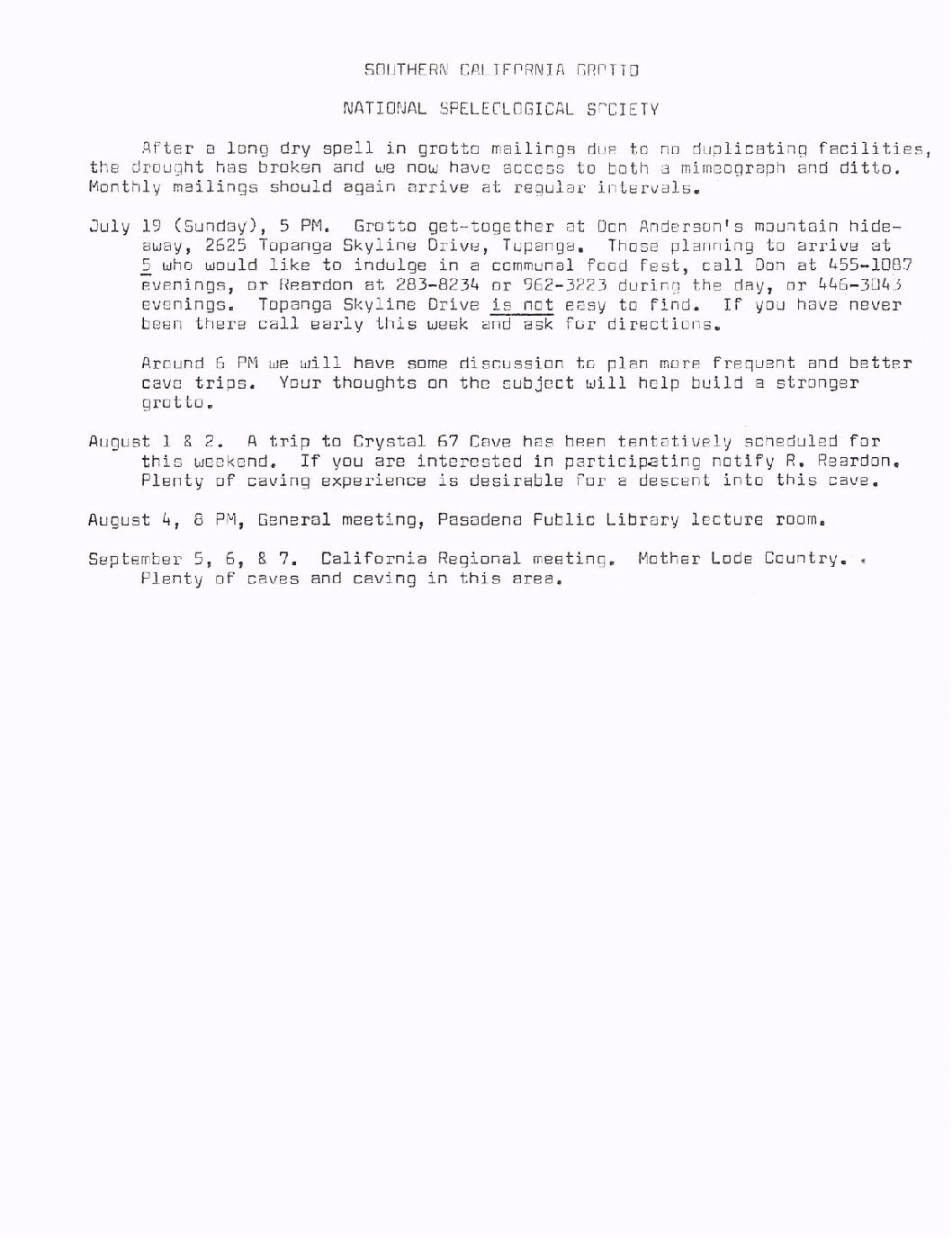 1964 July – SCG Newsletter