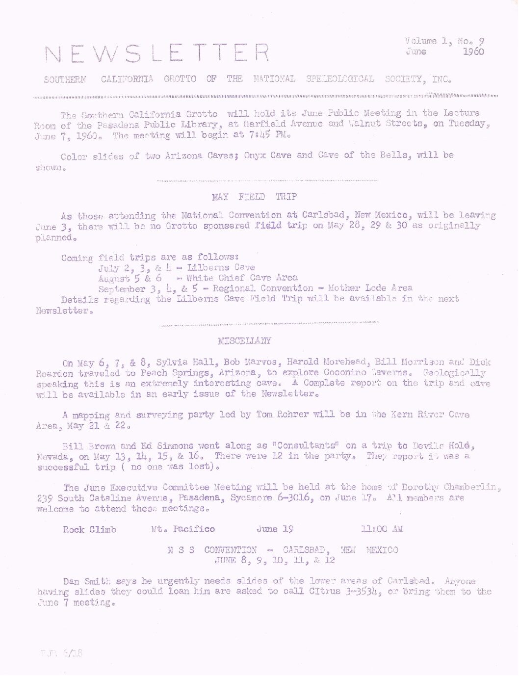 1960 June – SCG Newsletter