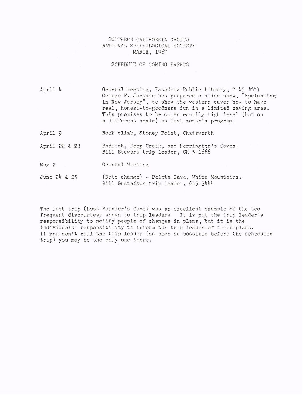 1967 March – SCG Newsletter