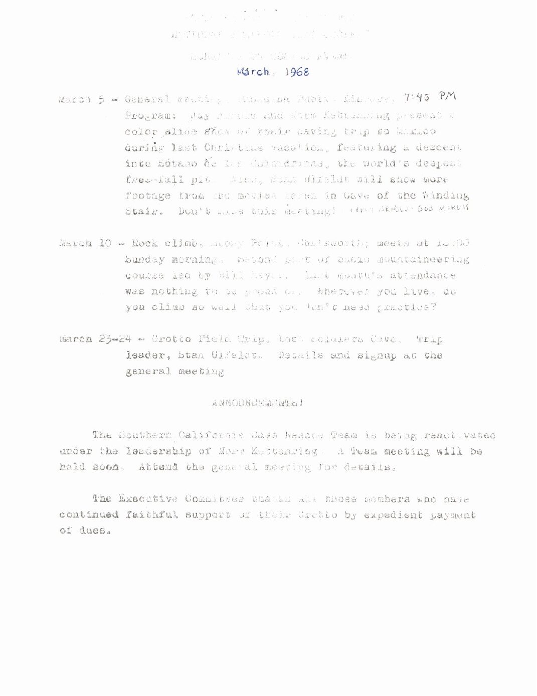 1968 March – SCG Newsletter