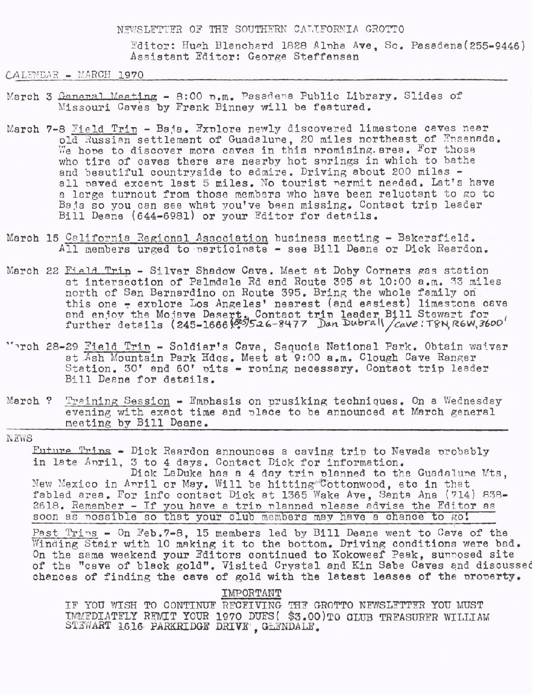 1970 March – SCG Newsletter