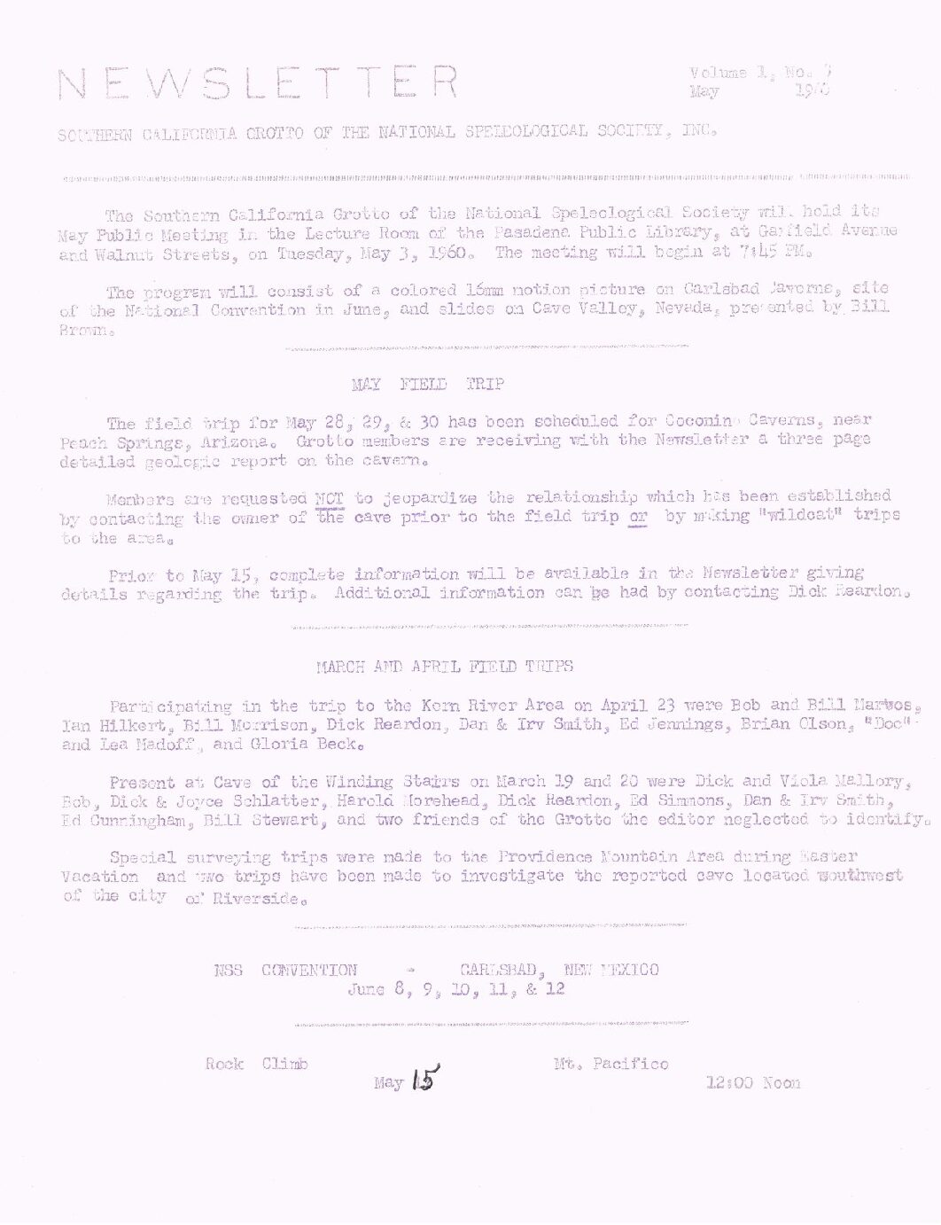 1960 May – SCG Newsletter