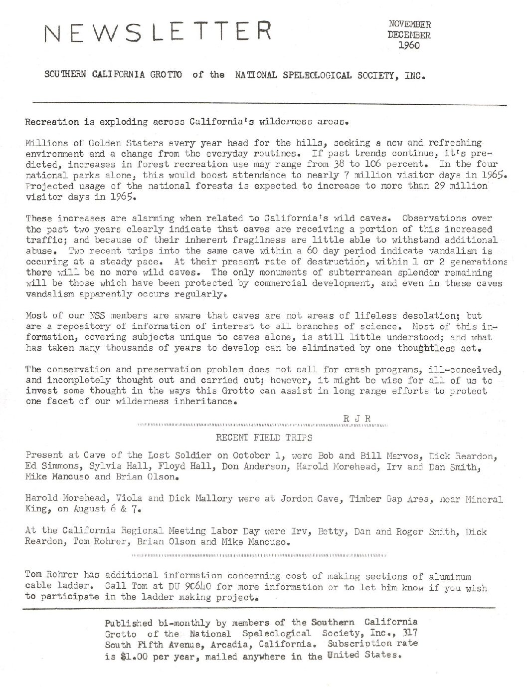 1960 November – SCG Newsletter