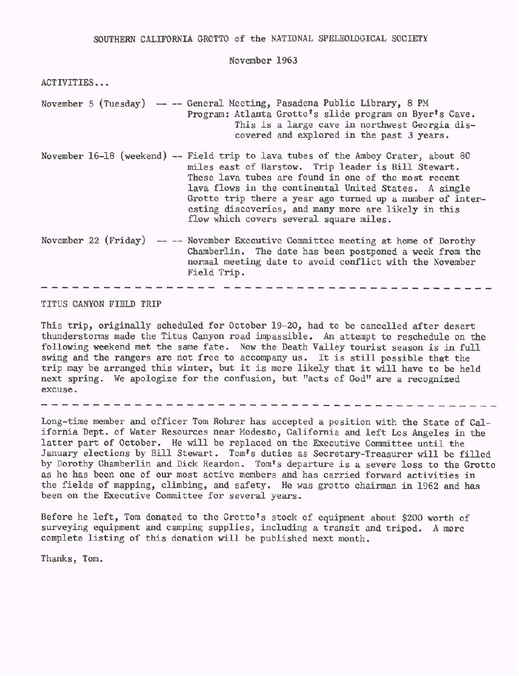 1963 November – SCG Newsletter