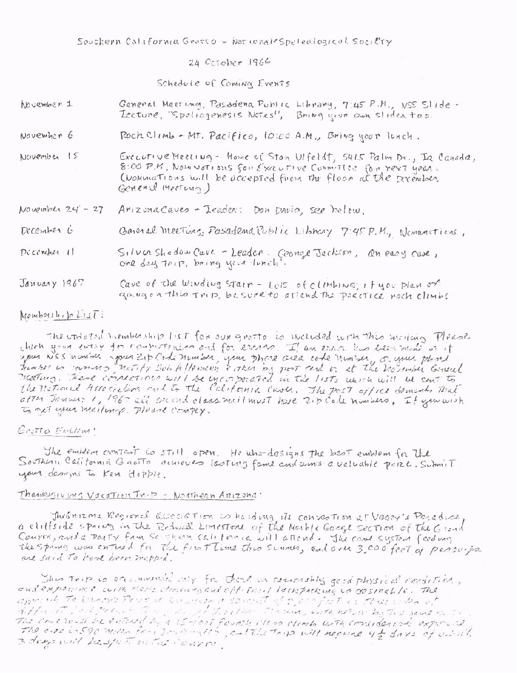 1966 November – SCG Newsletter