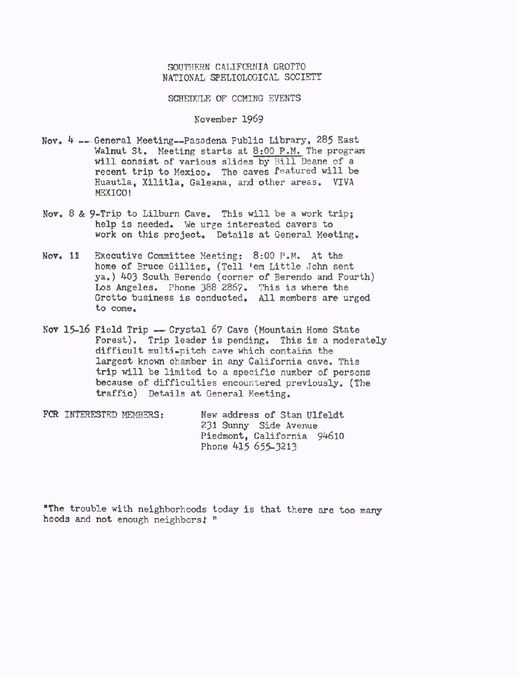 1969 November – SCG Newsletter