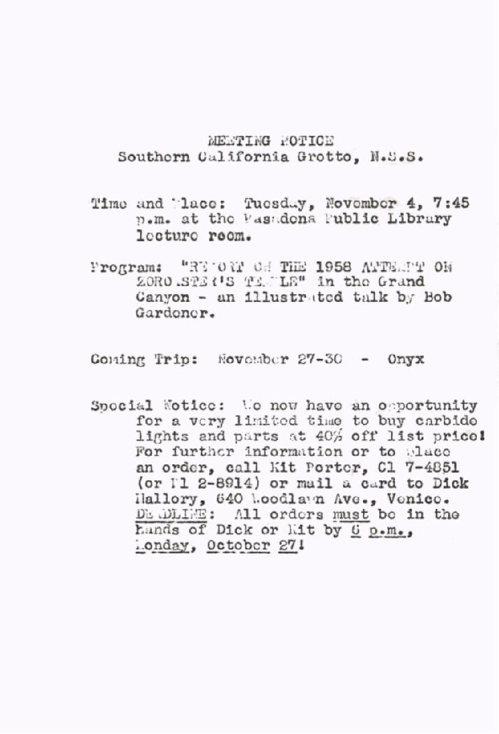 1958 October – SCG Newsletter
