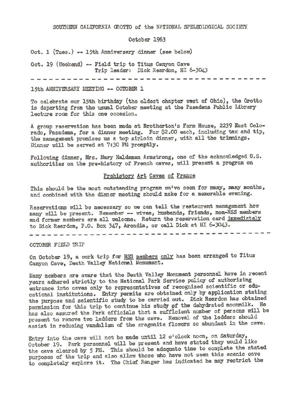 1963 October – SCG Newsletter