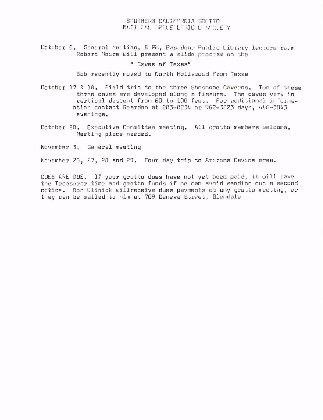 1964 October – SCG Newsletter
