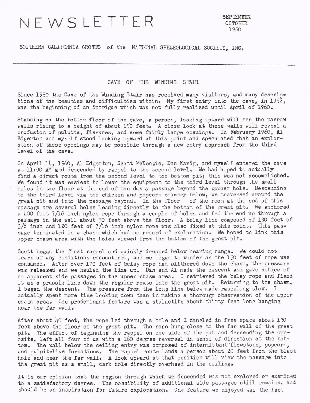 1960 September – SCG Newsletter