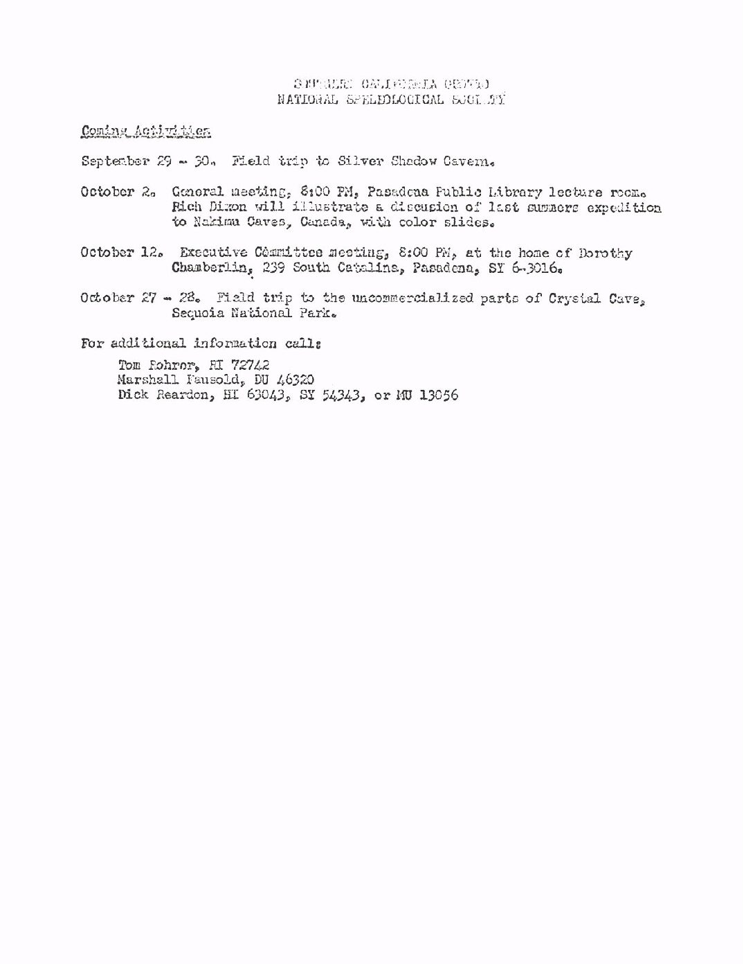 1962 September – SCG Newsletter