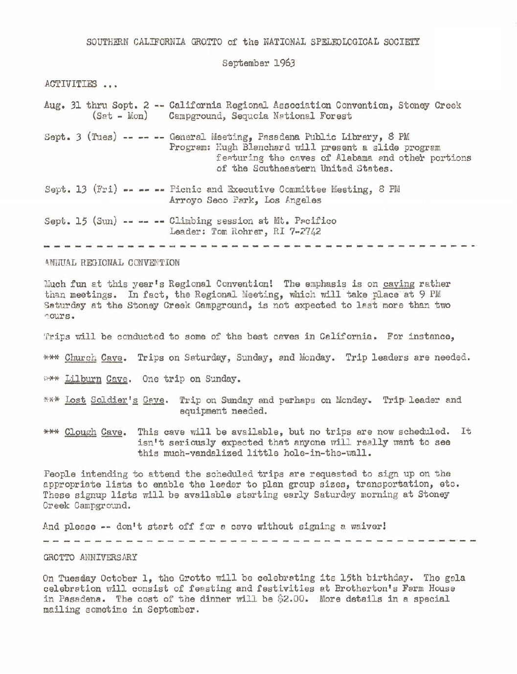 1963 September – SCG Newsletter