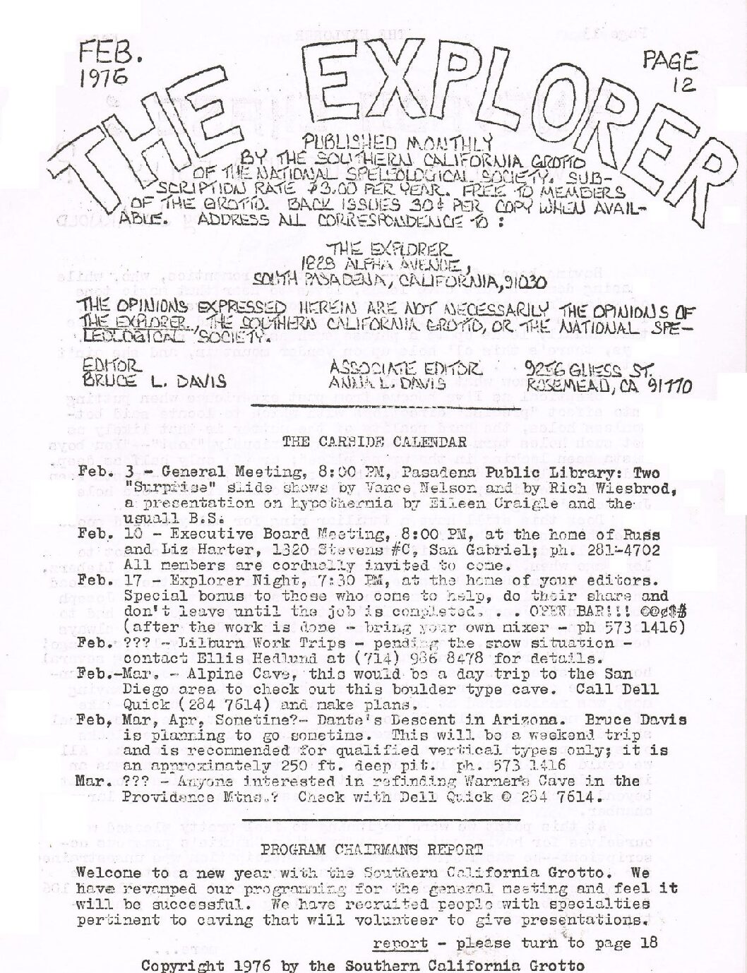 1976 February – The Explorer
